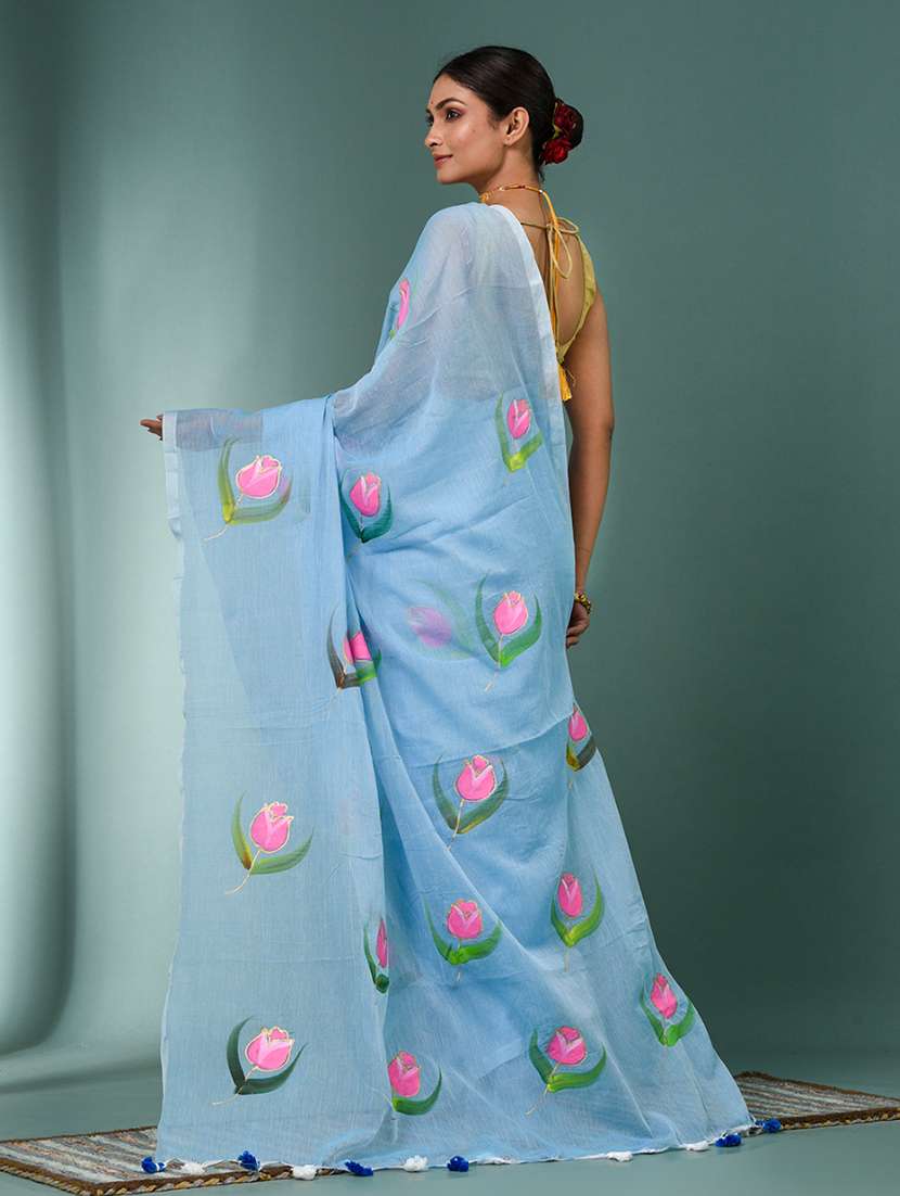 women floral printed handloom saree - 22140416 -  Standard Image - 3