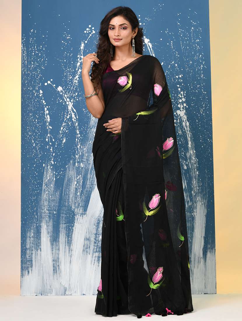 women floral printed handloom saree