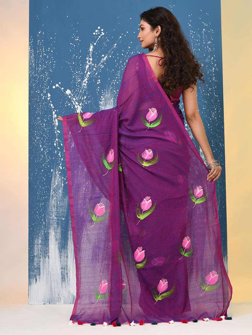 women floral printed handloom saree - 22140425 -  Standard Image - 3