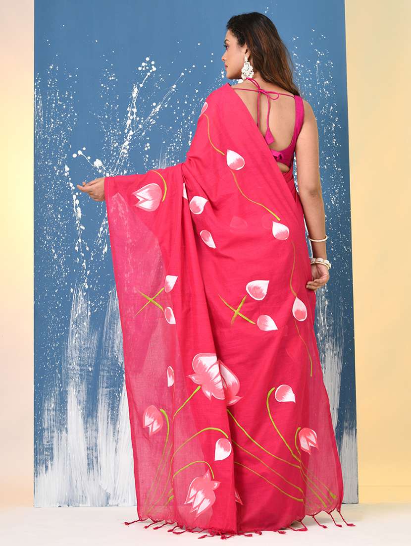 women floral printed handloom saree with blouse - 22140440 -  Standard Image - 3