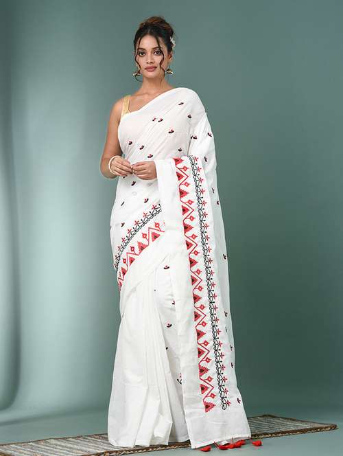 women solid with work handloom saree with blouse - 22140442 -  Standard Image - 0