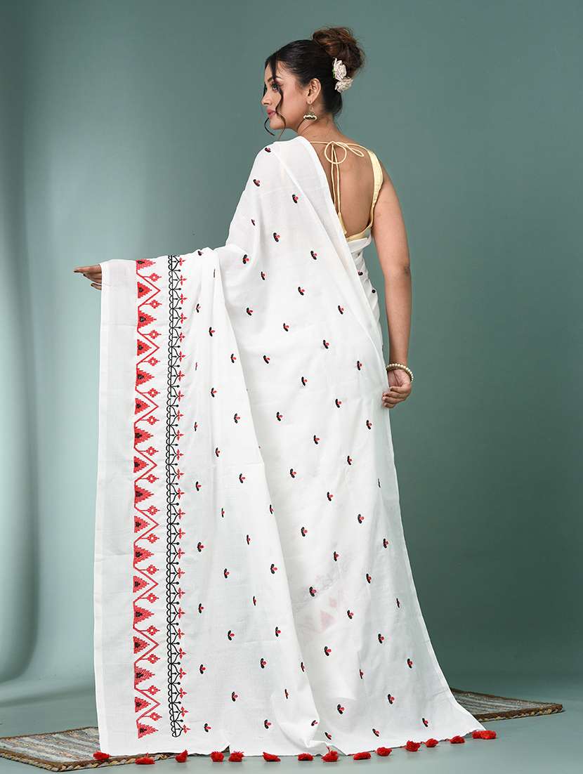 women solid with work handloom saree with blouse - 22140442 -  Standard Image - 3