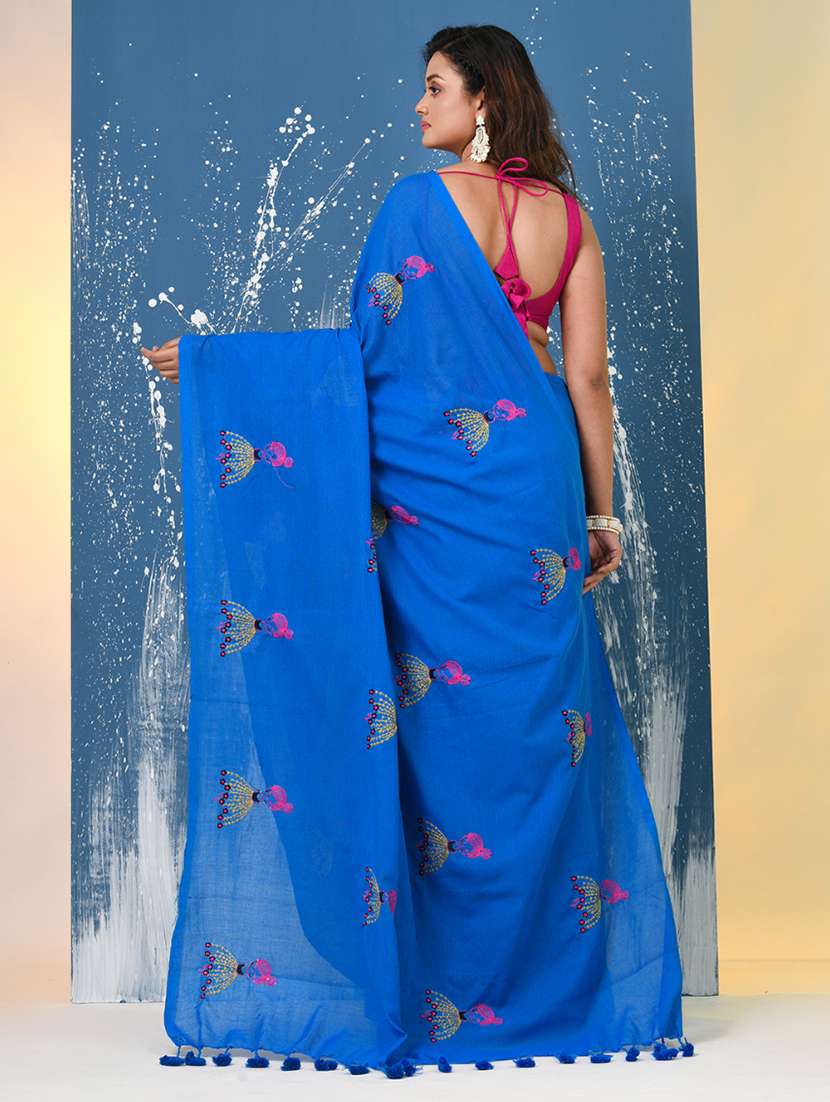 women solid with work handloom saree with blouse - 22140443 -  Standard Image - 3