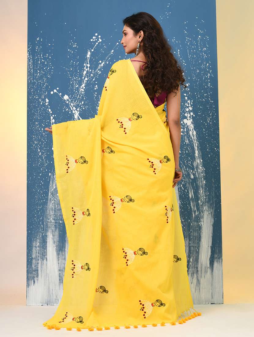 women solid with work handloom saree with blouse - 22140444 -  Standard Image - 3