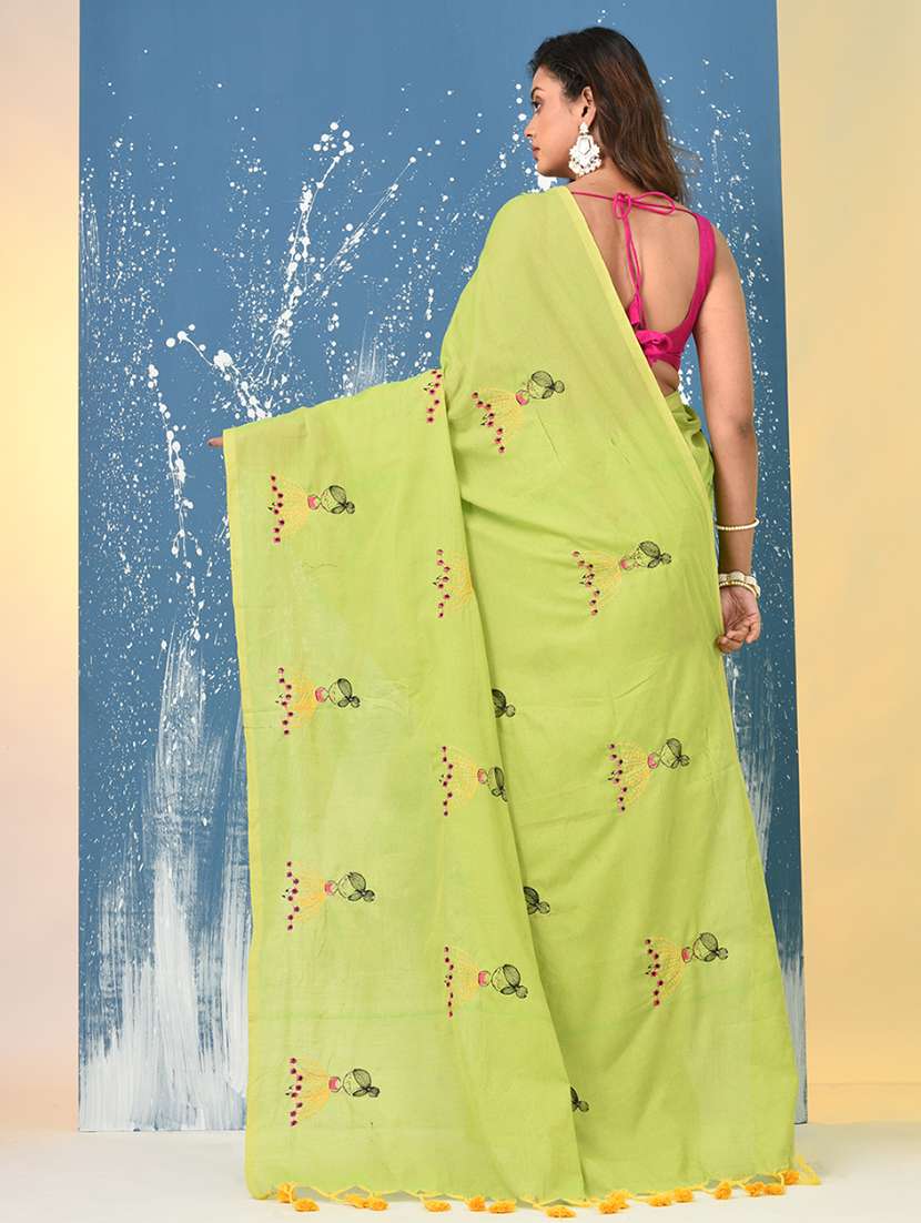 women solid with work handloom saree with blouse - 22140446 -  Standard Image - 3