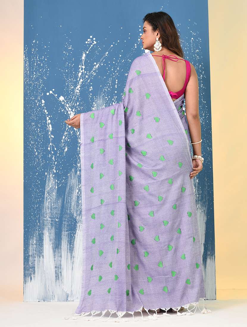 women solid with work handloom saree with blouse - 22140449 -  Standard Image - 3