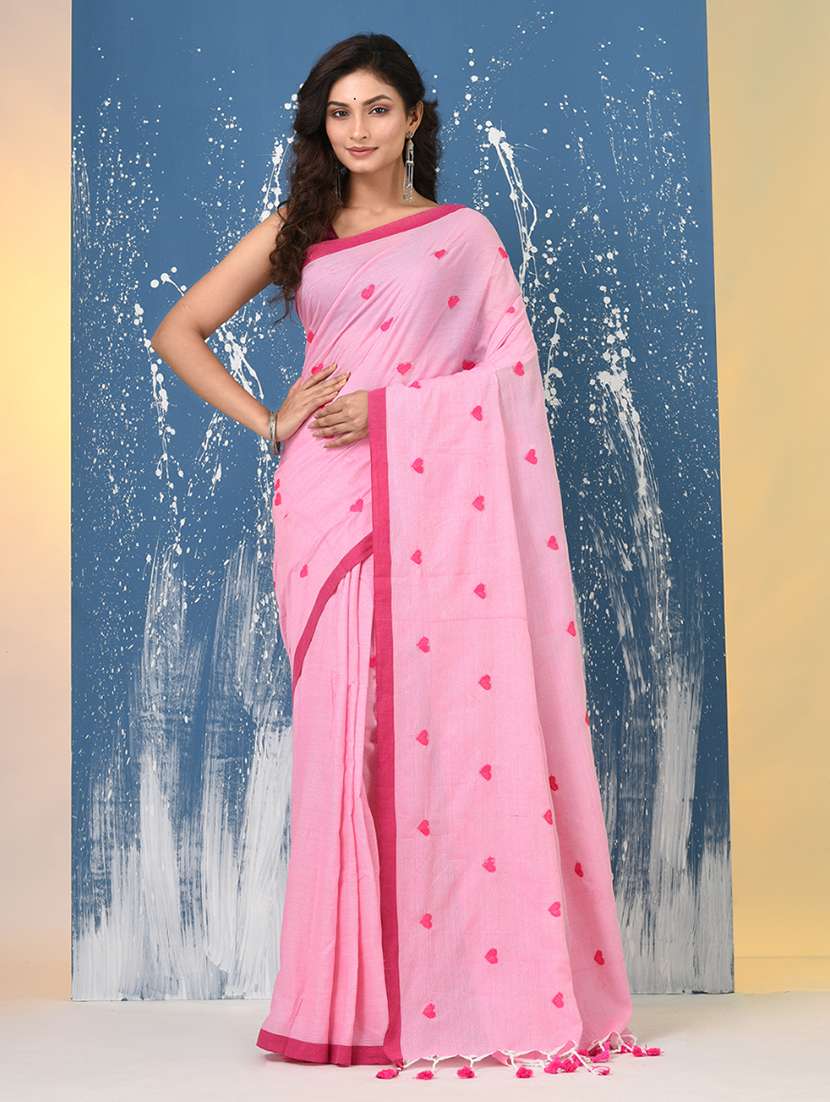 women solid with work handloom saree with blouse