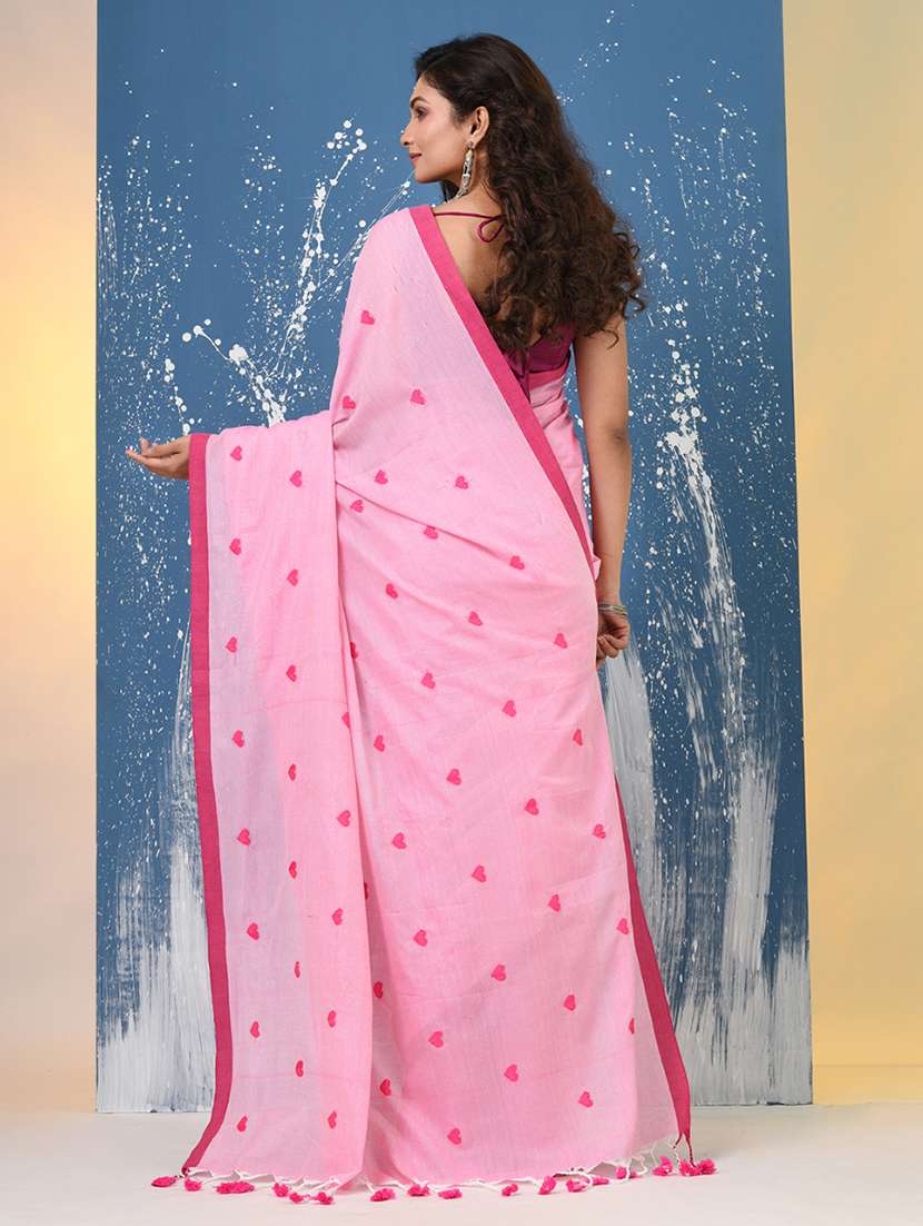 women solid with work handloom saree with blouse - 22140450 -  Standard Image - 3
