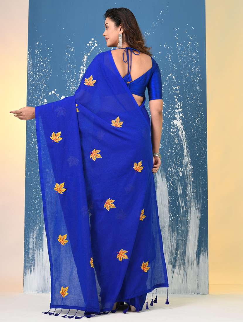 women solid with work handloom saree with blouse - 22140451 -  Standard Image - 3