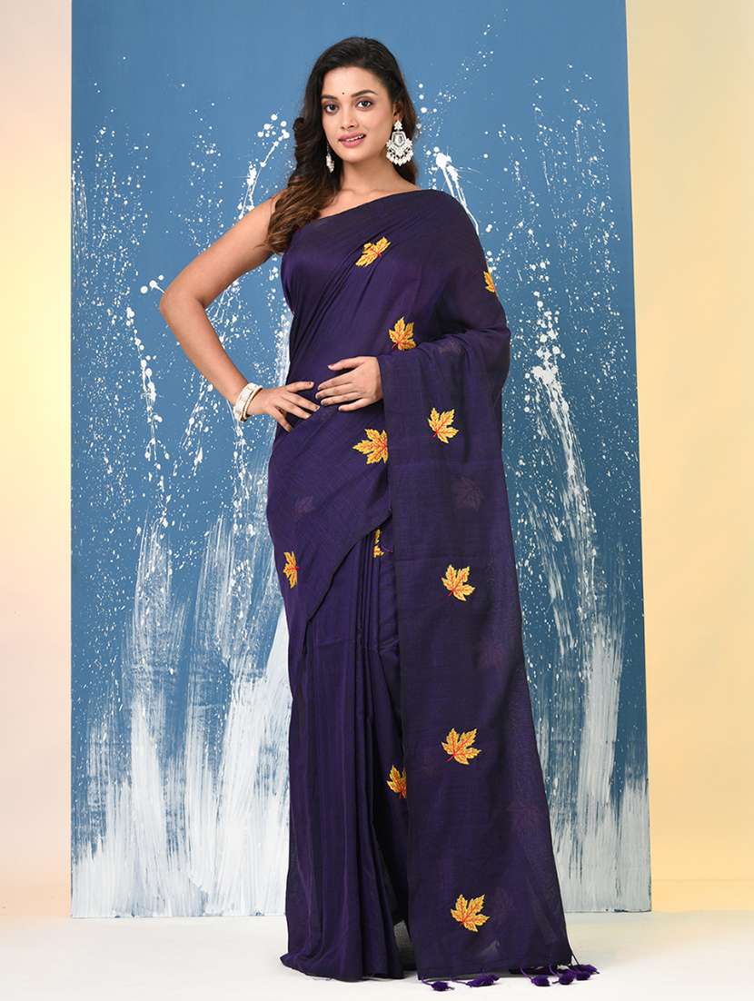 women solid with work handloom saree with blouse