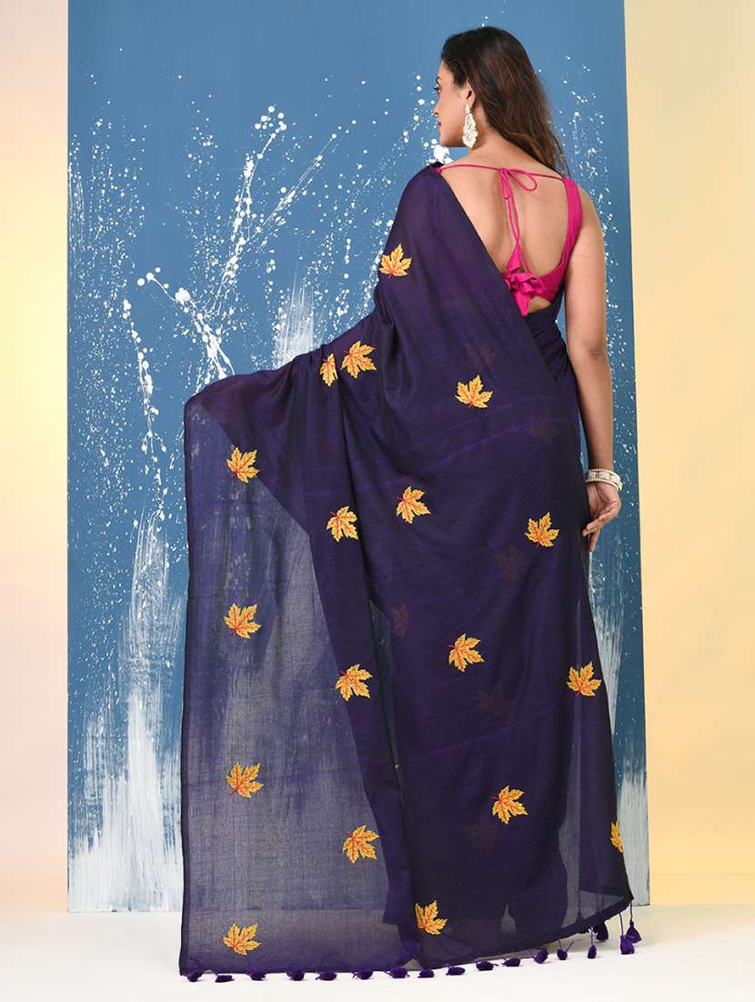 women solid with work handloom saree with blouse - 22140452 -  Standard Image - 3