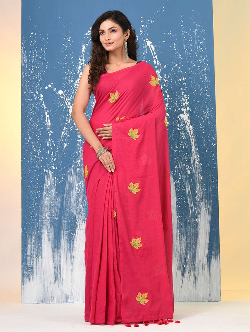 women solid with work handloom saree with blouse