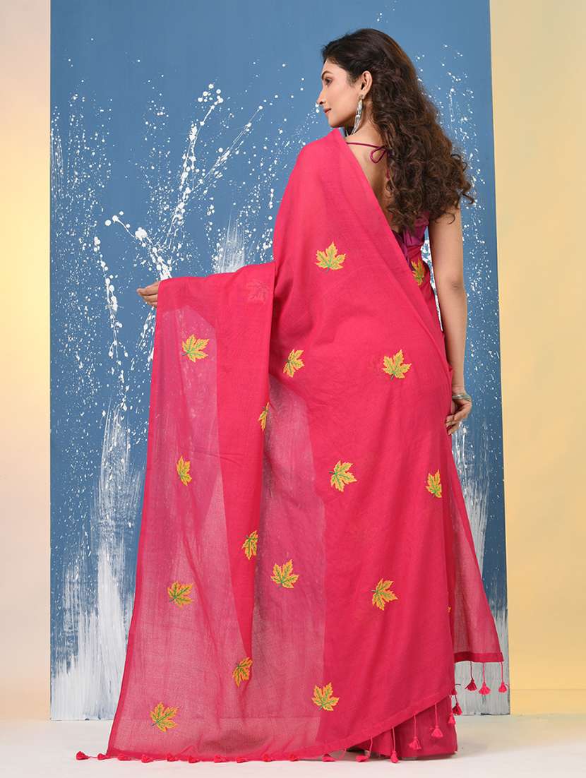 women solid with work handloom saree with blouse - 22140453 -  Standard Image - 3