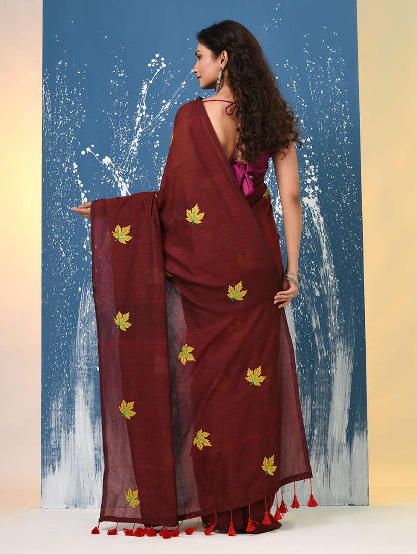 women solid with work handloom saree with blouse - 22140454 -  Standard Image - 3