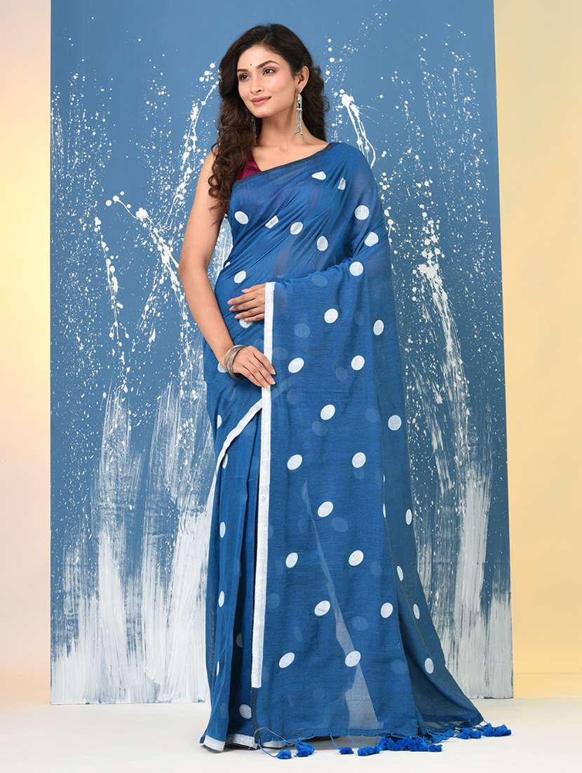 women polka dot handloom saree with blouse