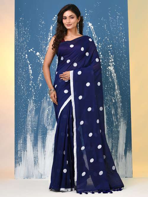 women polka dot handloom saree with blouse - 22140459 -  Standard Image - 0