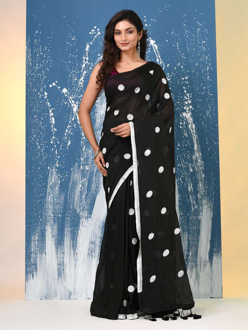 women polka dot handloom saree with blouse