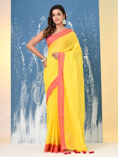 women solid with bordered handloom saree - 22140467 -  Standard Image - 0