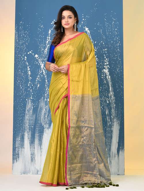 women solid handloom saree with blouse - 22140468 -  Standard Image - 0