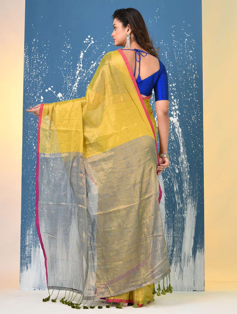 women solid handloom saree with blouse - 22140468 -  Standard Image - 3