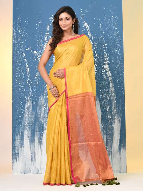women solid handloom saree with blouse - 22140469 -  Standard Image - 0