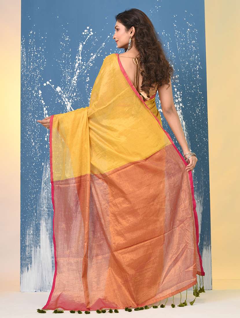women solid handloom saree with blouse - 22140469 -  Standard Image - 3