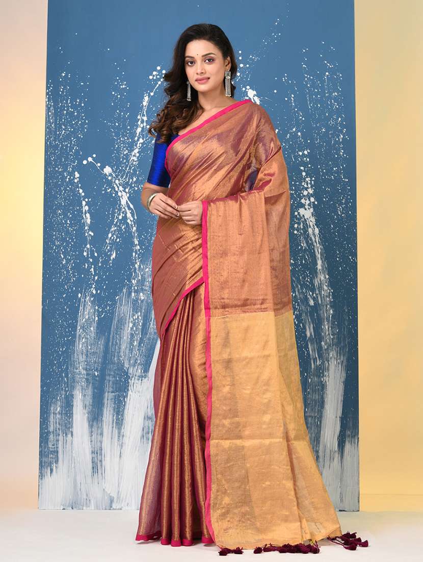 women solid handloom saree with blouse - 22140470 -  Zoom Image - 0