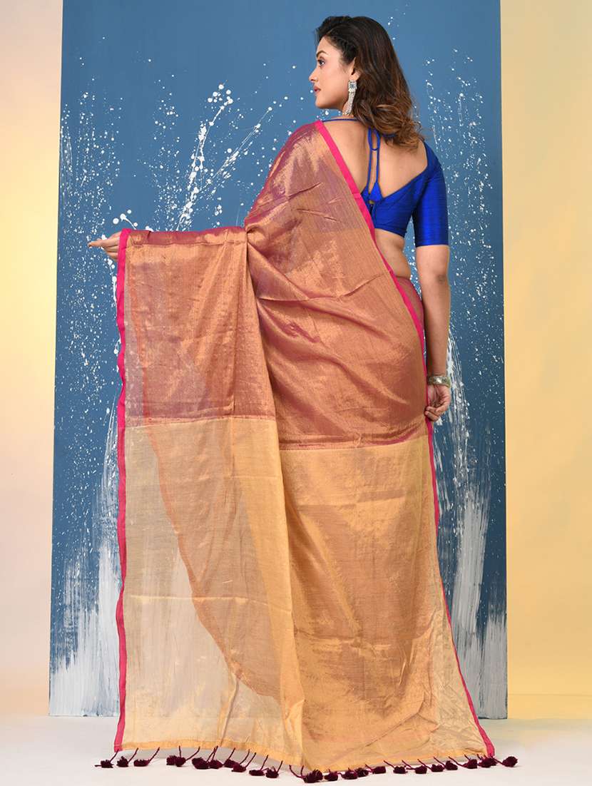women solid handloom saree with blouse - 22140470 -  Standard Image - 3