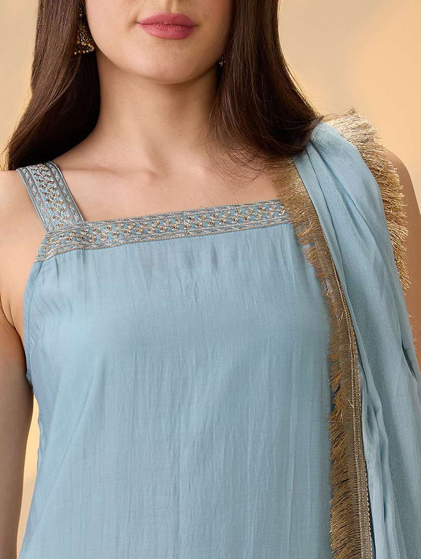 women solid sleeveless kurta pant dupatta set - 22140471 -  Standard Image - 5