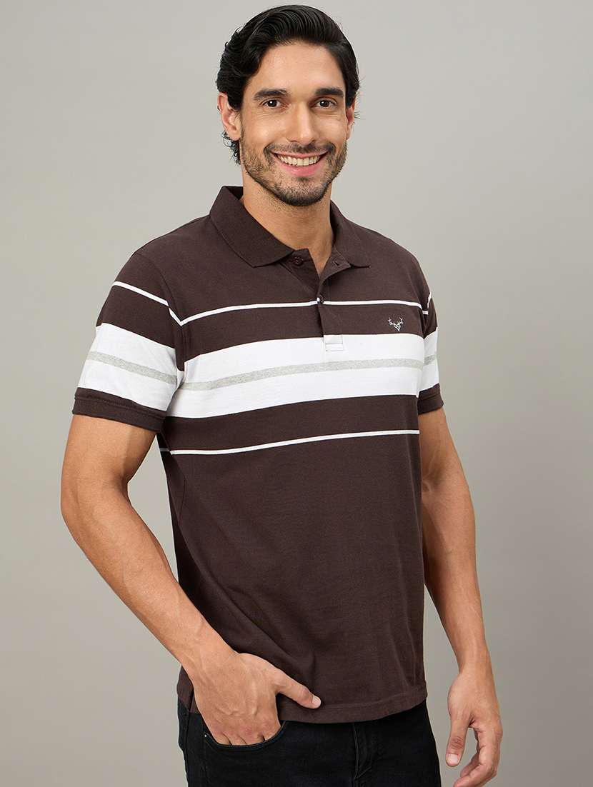 men striped short sleeve regular fit polo t-shirt