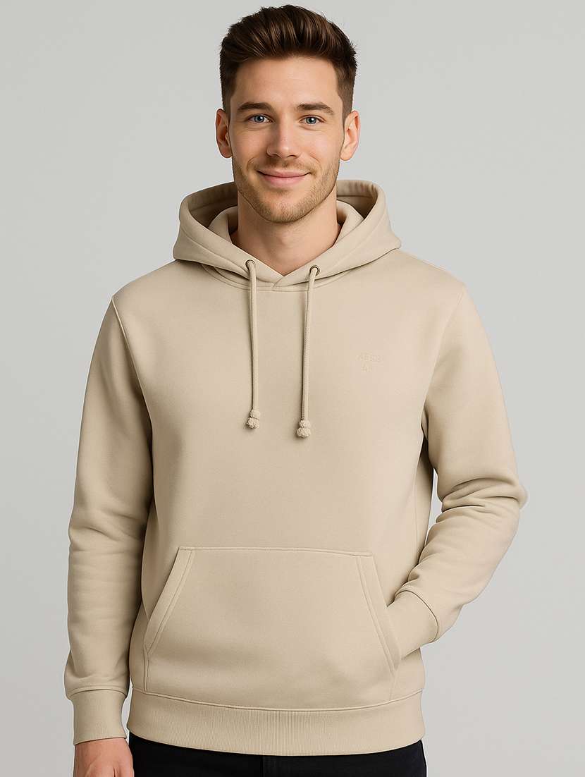 men solid long sleeve regular fit hooded sweatshirt
