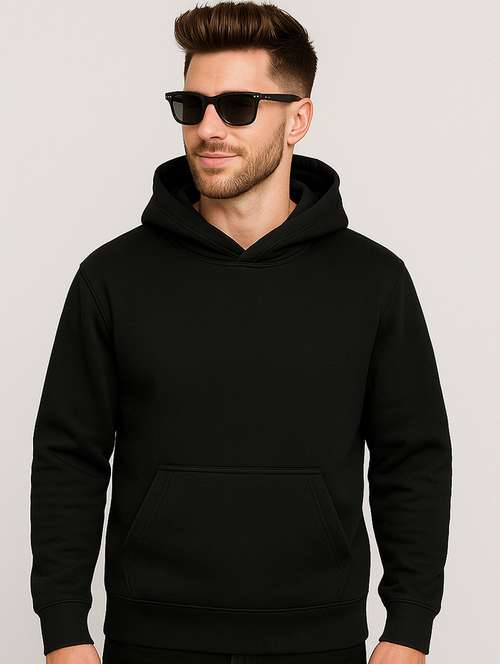 men solid long sleeve regular fit hooded sweatshirt - 22140475 -  Standard Image - 0