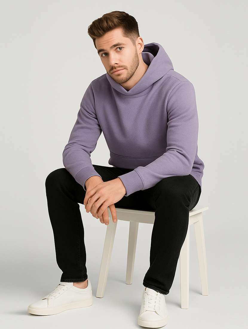 men solid long sleeve regular fit hooded sweatshirt - 22140478 -  Standard Image - 3
