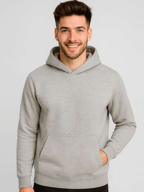 men solid long sleeve regular fit hooded sweatshirt - 22140479 -  Standard Image - 0