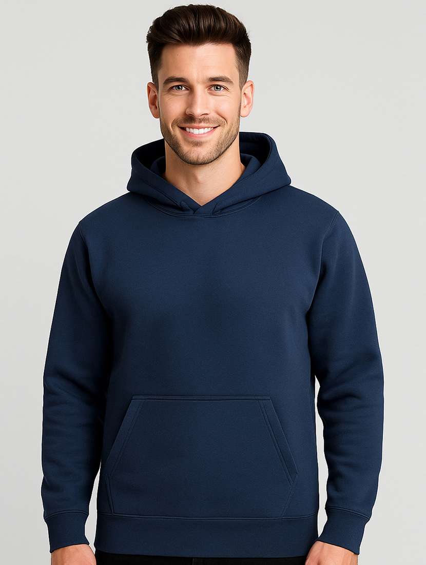 men solid long sleeve regular fit hooded sweatshirt