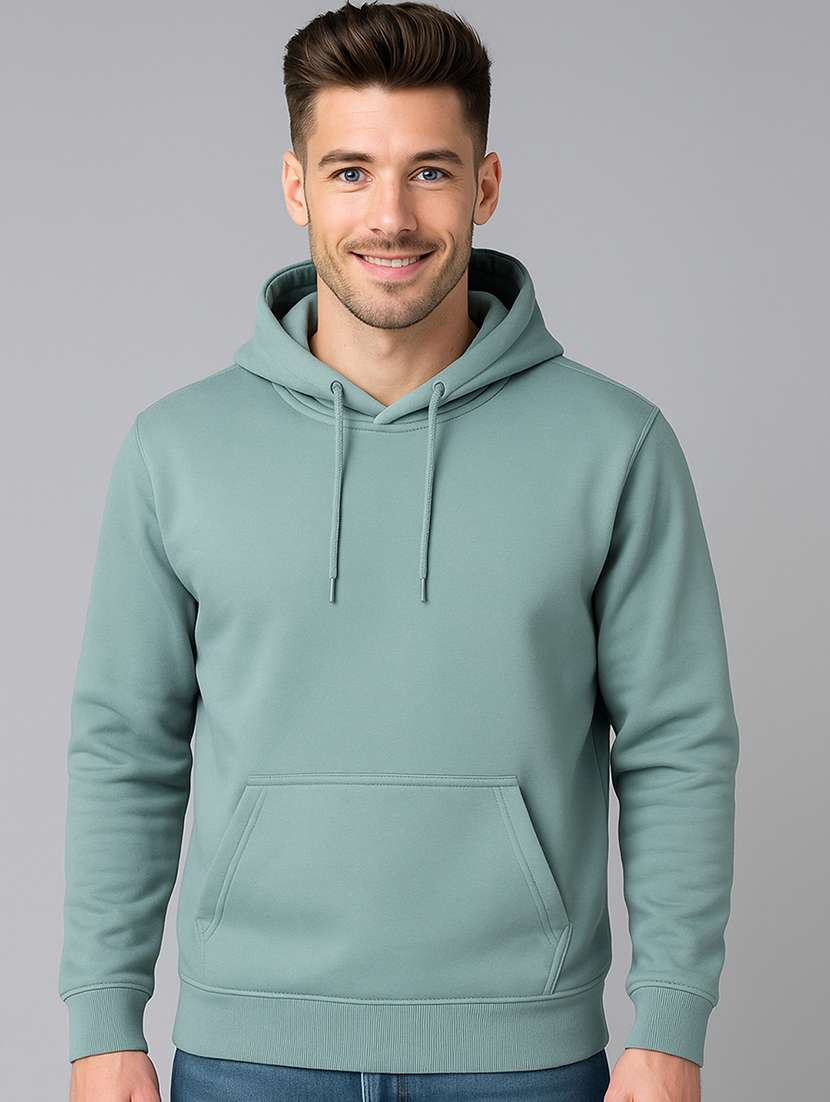 men solid long sleeve regular fit hooded sweatshirt