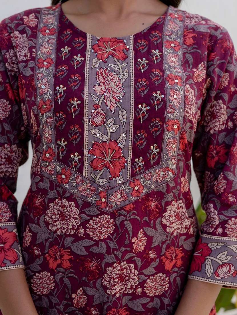 women floral printed three quarter sleeve kurta palazzo with dupatta set - 22140545 -  Standard Image - 5