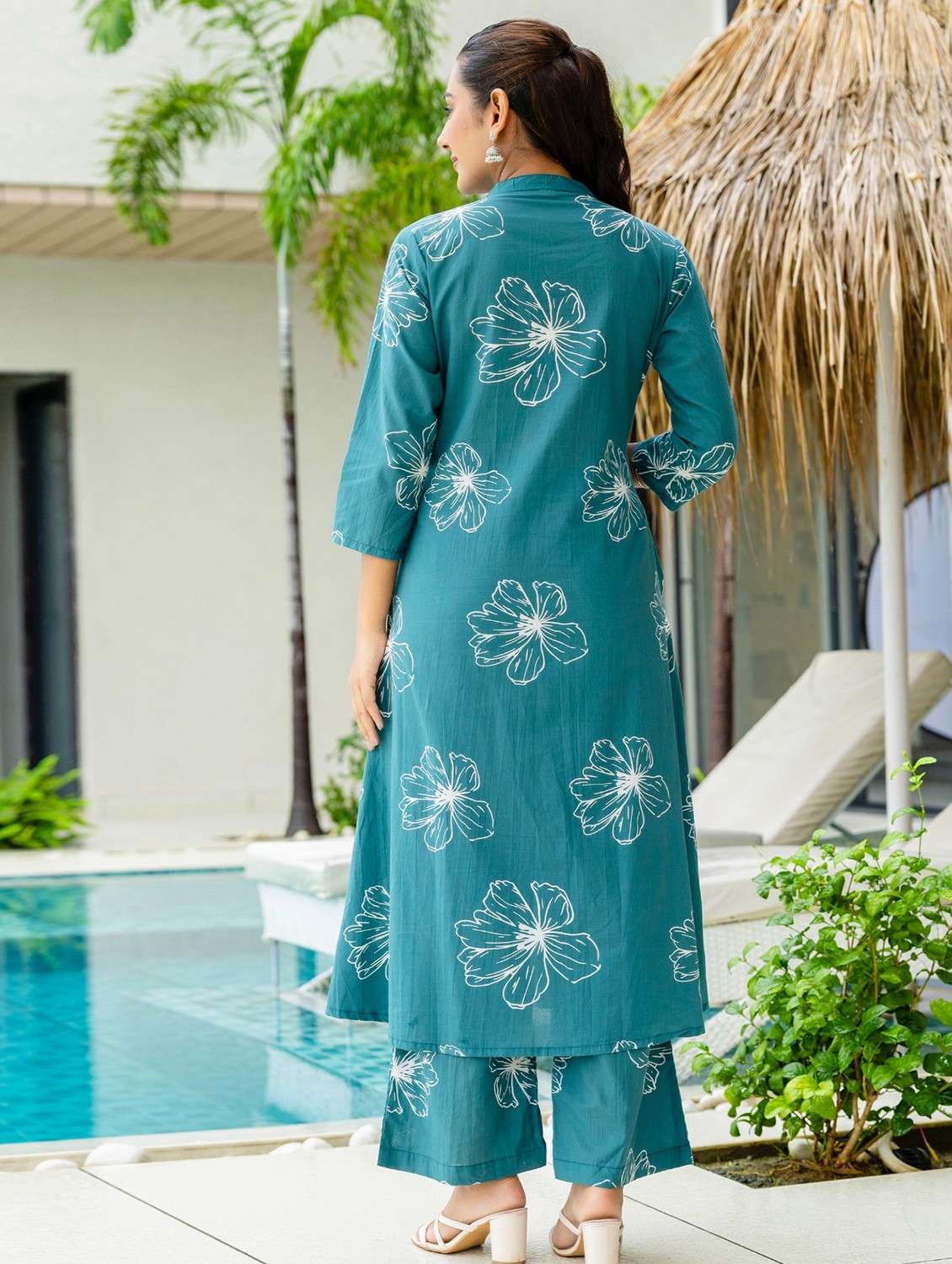 women floral printed three quarter sleeve kurta palazzo set - 22140553 -  Standard Image - 5