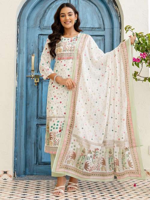 women floral printed three quarter sleeve kurta pant with dupatta set - 22140556 -  Standard Image - 0