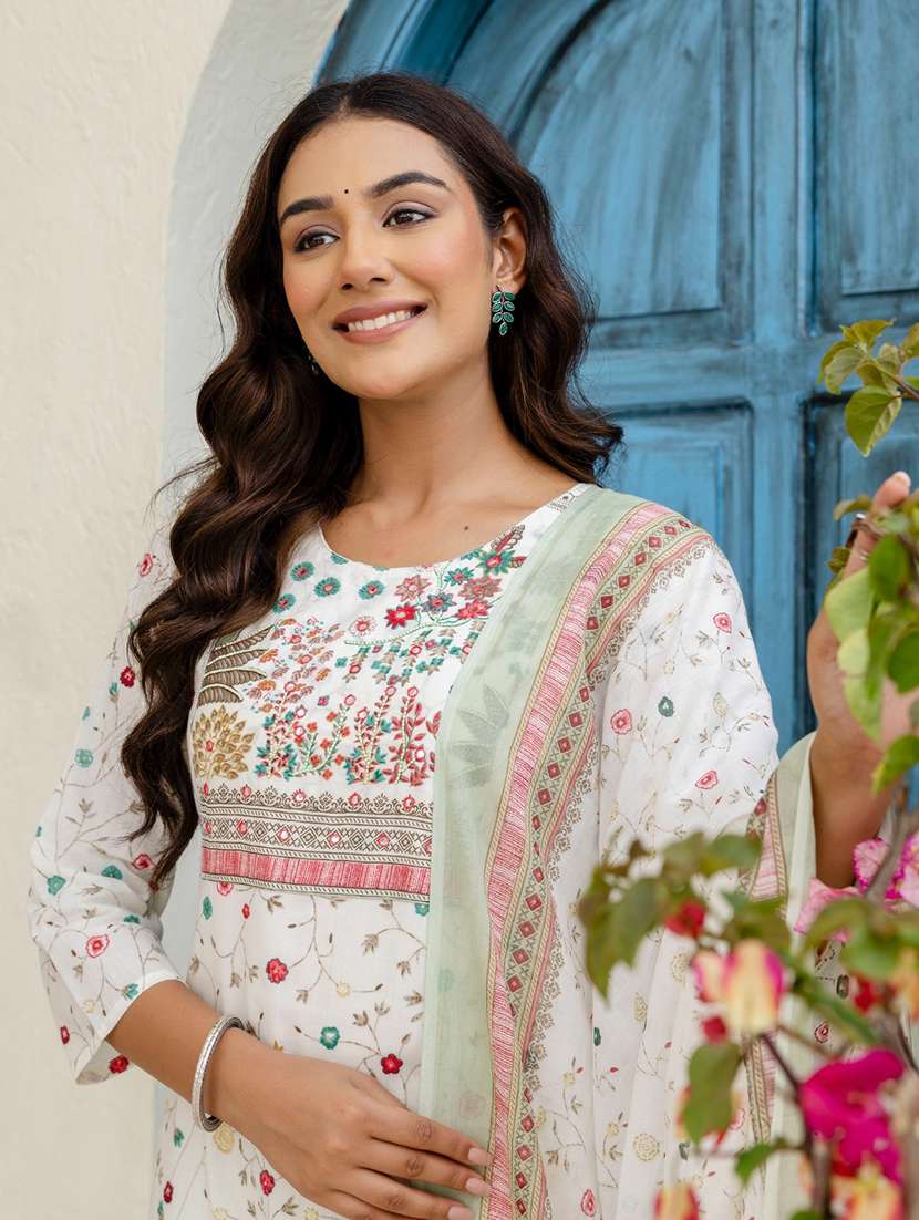 women floral printed three quarter sleeve kurta pant with dupatta set - 22140556 -  Standard Image - 5