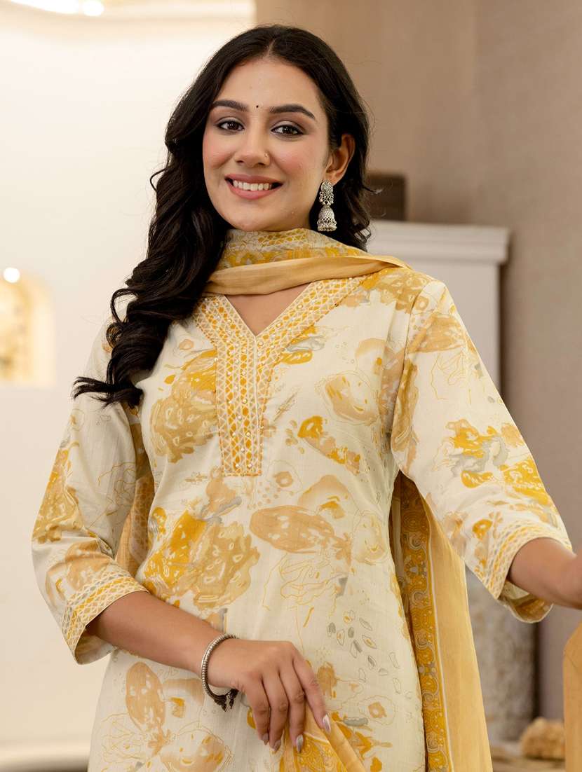 women printed three quarter sleeve kurta pant with dupatta set - 22140559 -  Standard Image - 5