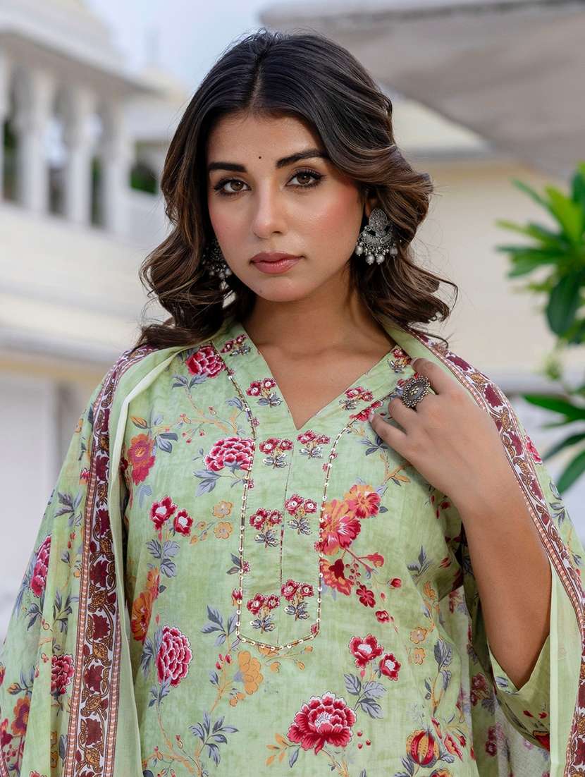 women floral printed three quarter sleeve kurta pant with dupatta set - 22140565 - Standard Image - 5