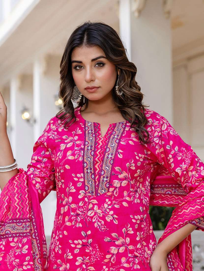 women floral printed three quarter sleeve kurta pant with dupatta set - 22140571 -  Standard Image - 5