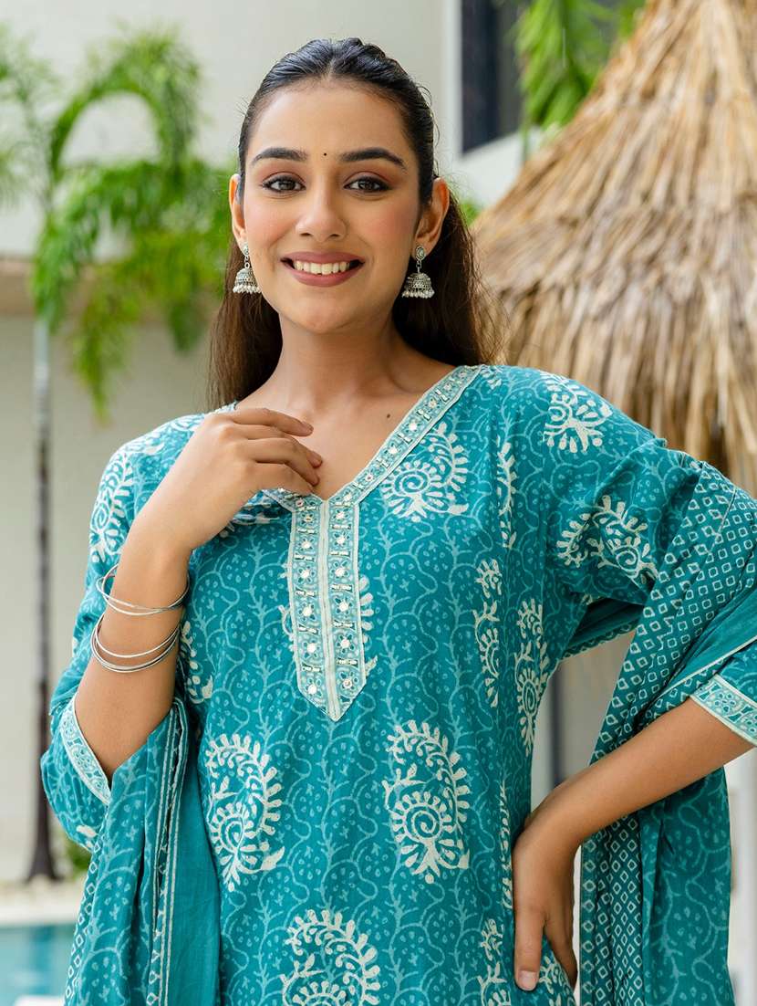 women printed three quarter sleeve kurta pant with dupatta set - 22140573 -  Standard Image - 5