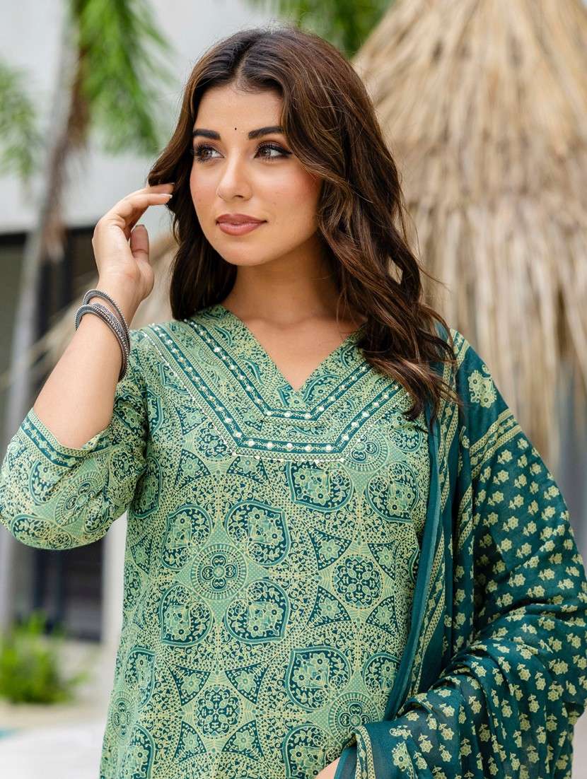 women printed three quarter sleeve kurta pant with dupatta set - 22140577 -  Standard Image - 5