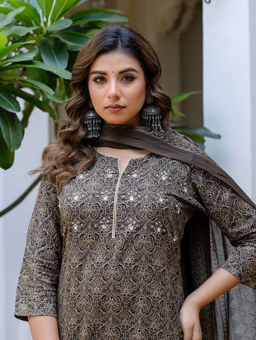 women printed three quarter sleeve kurta palazzo with dupatta set - 22140578 -  Standard Image - 5