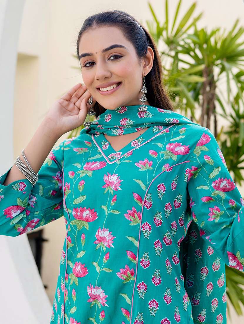 women floral printed three quarter sleeve kurta pant with dupatta set - 22140582 - Standard Image - 5