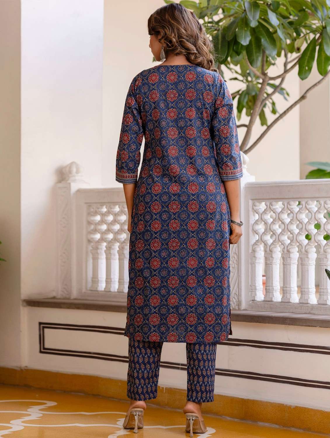 women printed three quarter sleeve kurta pant with dupatta set - 22140587 -  Standard Image - 3