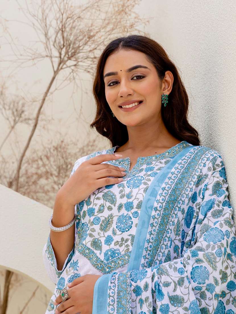 women floral printed three quarter sleeve kurta pant with dupatta set - 22140599 -  Standard Image - 5