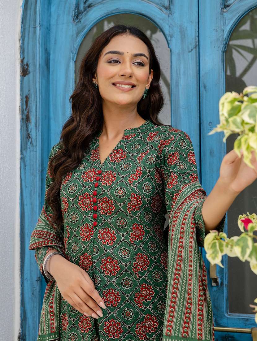 women printed three quarter sleeve kurta pant with dupatta set - 22140601 - Standard Image - 5